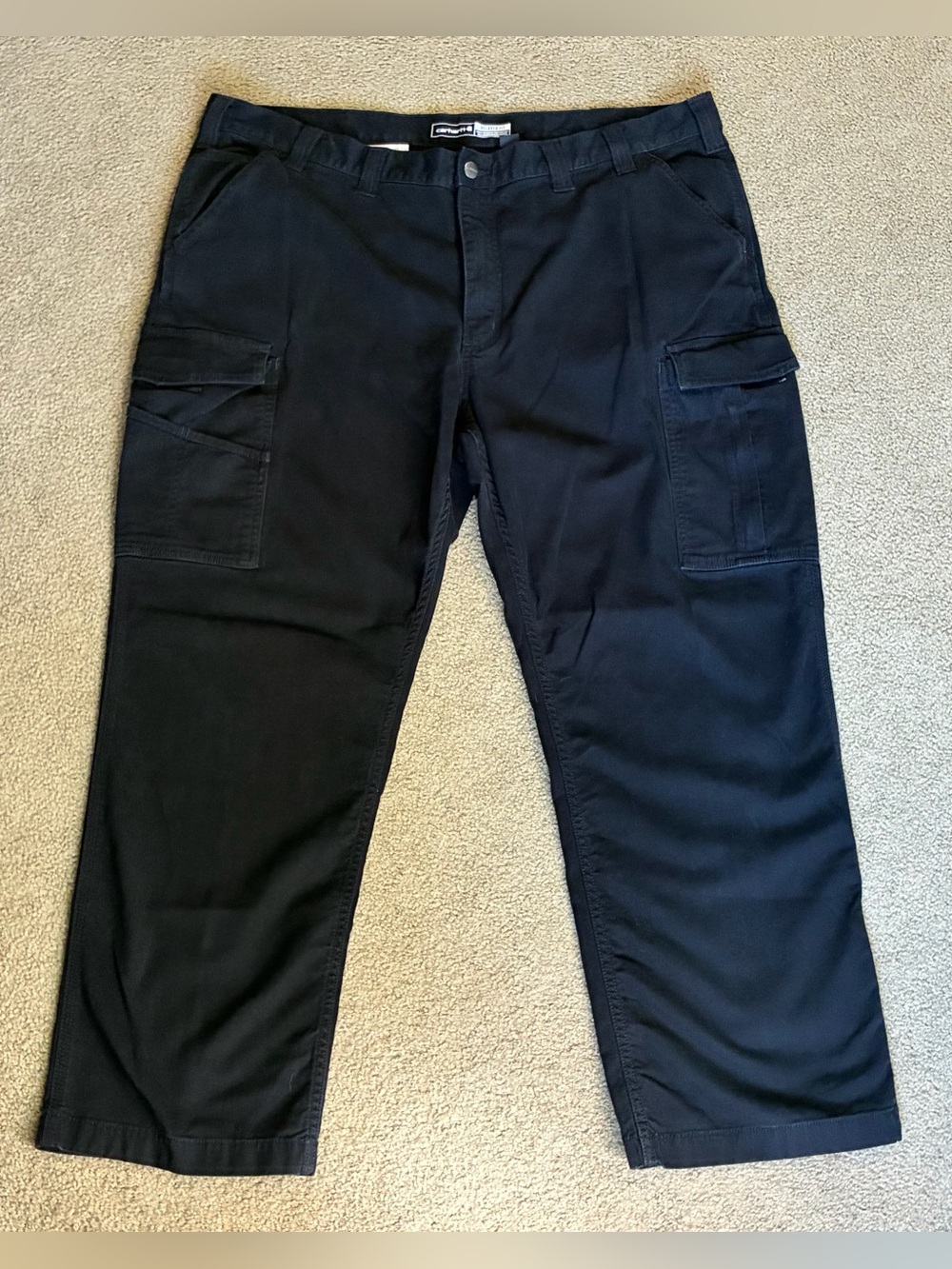 Mens Carhartt Relaxed Fit Black Canvas Cargo Pants Classic Heavy Workwear 44x30